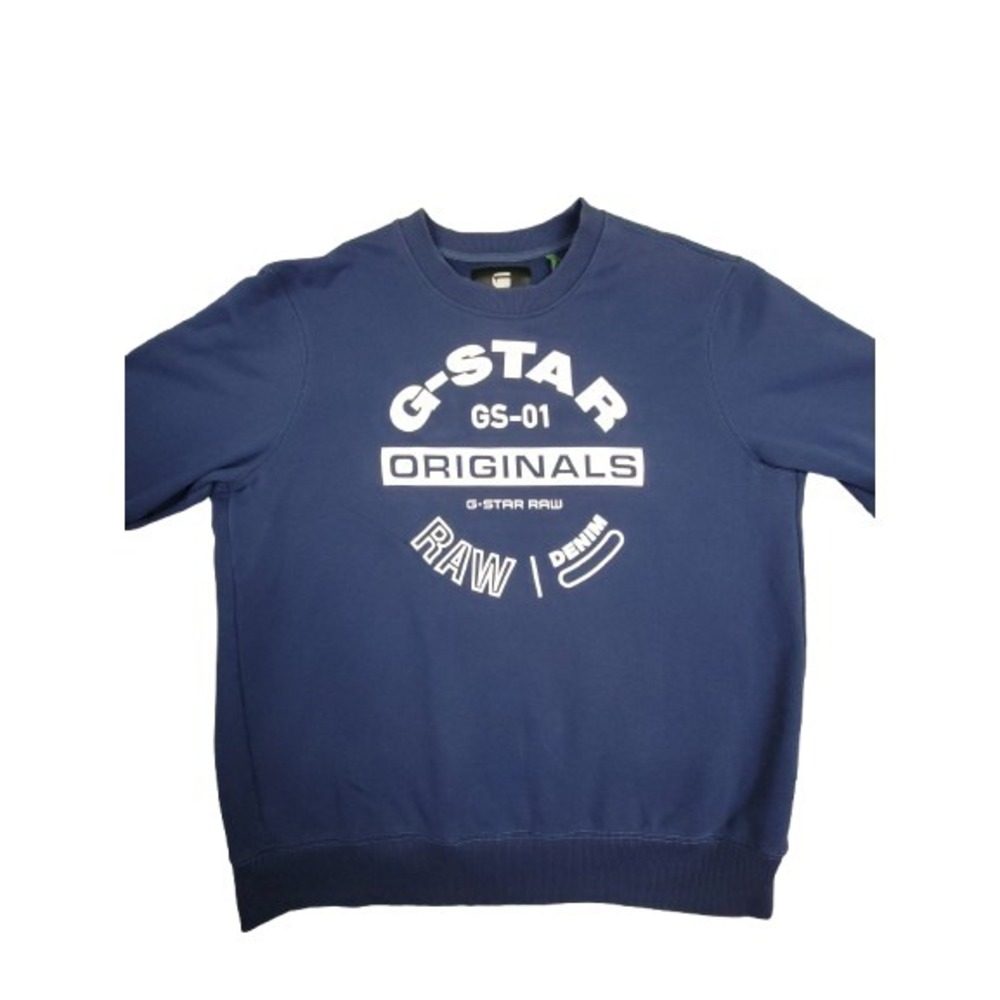 G-STAR RAW Sweatshirt Mens 2XL Blue Fleece Lined Original Logo Crewneck Pullover